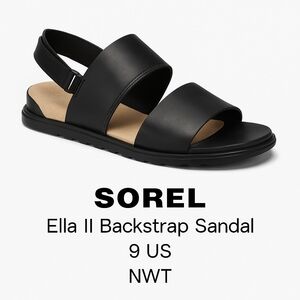Sorel Black Ella II Sandals with Adjustable Backstrap Size 9